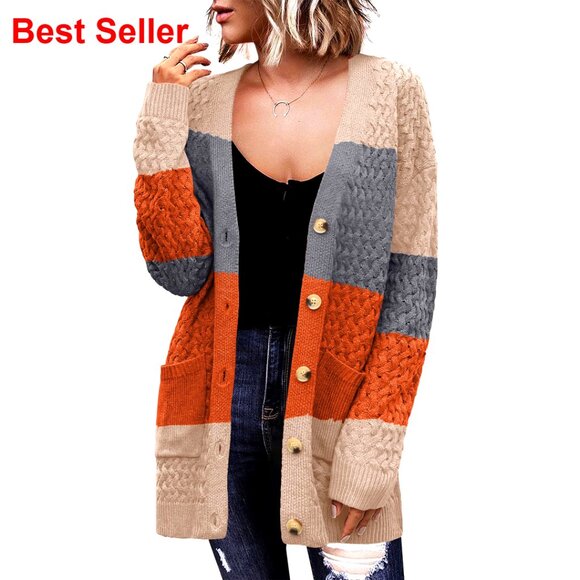 Sweaters - Long Sleeve Cable Knit Cardigan with Pockets Open Front Fall Sweater